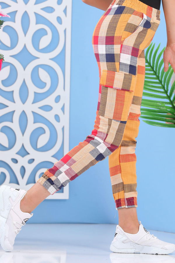 Ekose Kargo Pantolon Hardal - 02 7262 Sarı - 7262