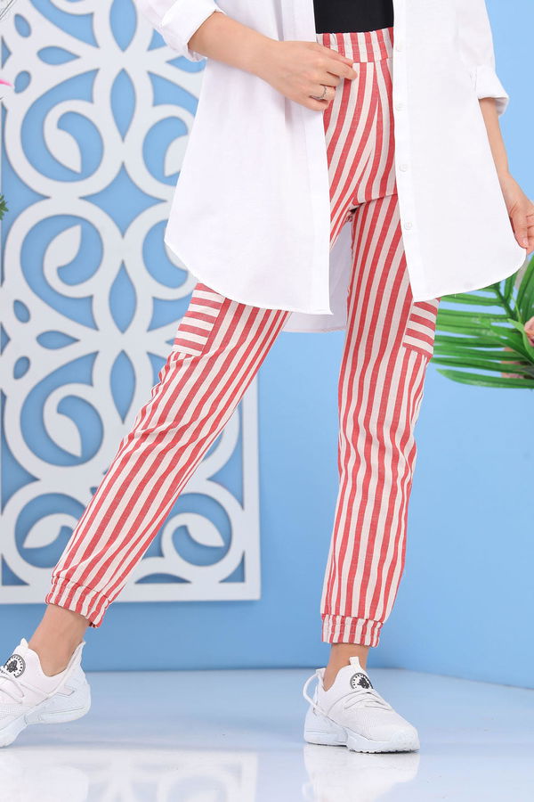 Çizgili Kargo Pantolon Kırmızı - 02 7266 Kırmızı - 7266