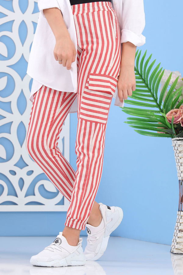 Çizgili Kargo Pantolon Kırmızı - 02 7266 Kırmızı - 7266