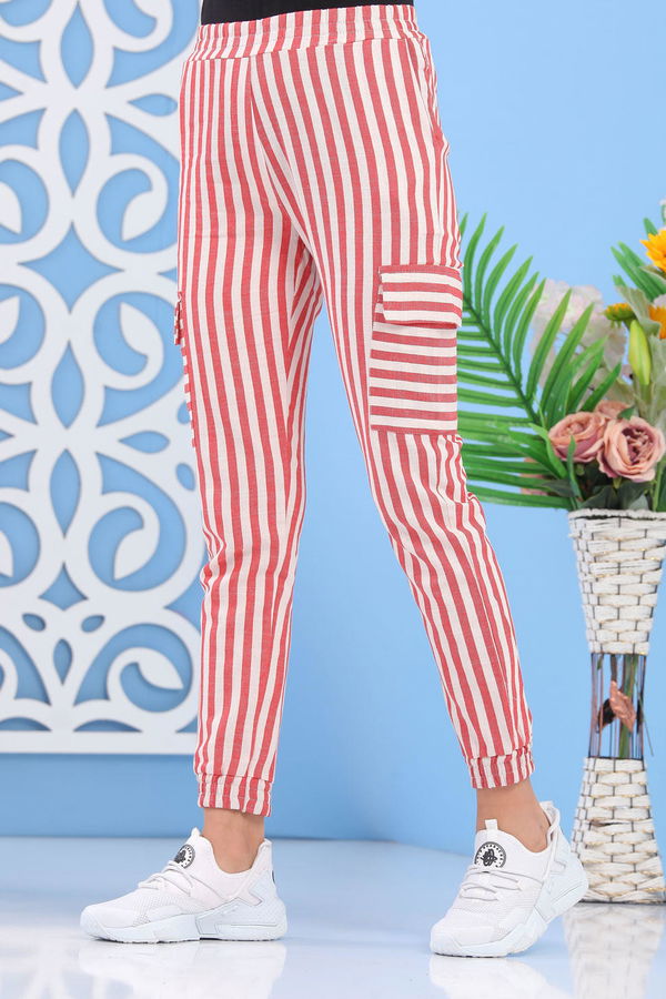 Çizgili Kargo Pantolon Kırmızı - 02 7266 Kırmızı - 7266
