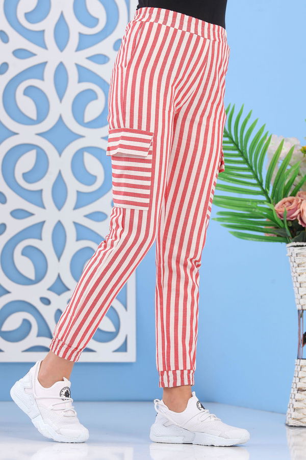 Çizgili Kargo Pantolon Kırmızı - 02 7266 Kırmızı - 7266