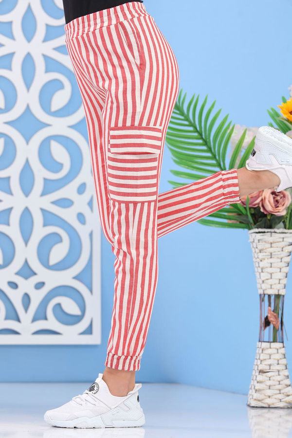 Çizgili Kargo Pantolon Kırmızı - 02 7266 Kırmızı - 7266