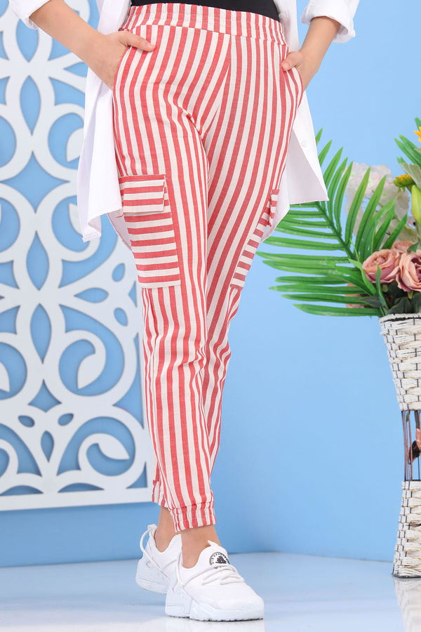 Çizgili Kargo Pantolon Kırmızı - 02 7266 Kırmızı - 7266