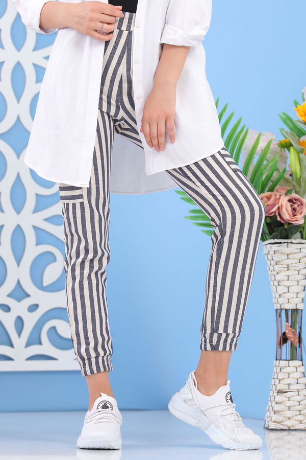 Çizgili Kargo Pantolon Mavi - 02 7266 Mavi - 7266