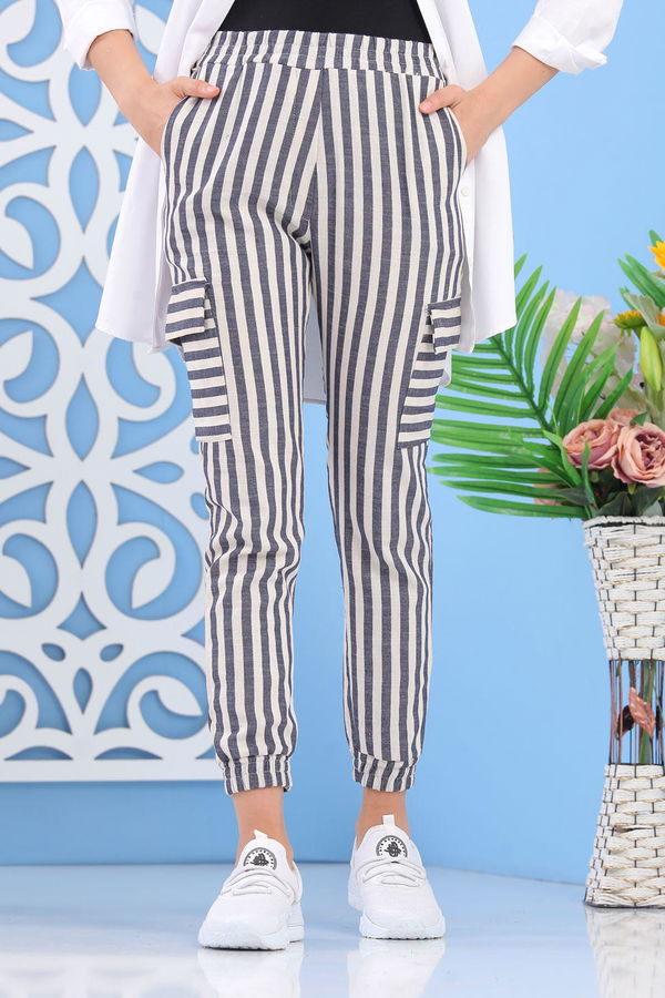 Çizgili Kargo Pantolon Mavi - 02 7266 Mavi - 7266