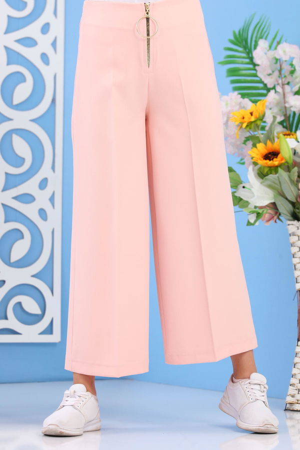 Fermuarlı Bol Paça Pantolon Siyah Pembe - 6922