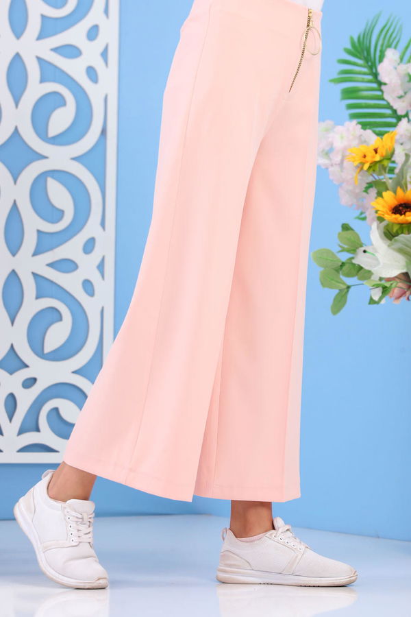 Fermuarlı Bol Paça Pantolon Siyah Pembe - 6922