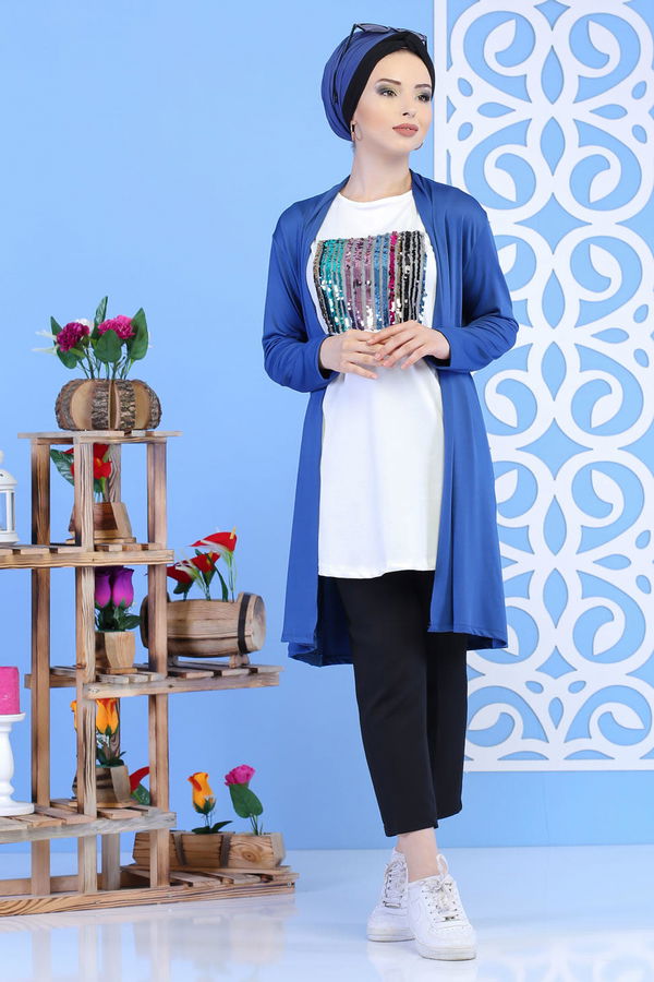 Hırka Jile - Saks 02 7323 Mavi - 7323 MAVİ