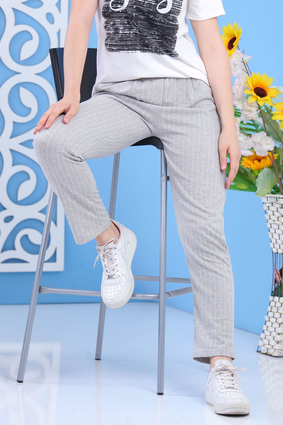 Çizgili Pantolon Siyah Gri - 6819 GRİ