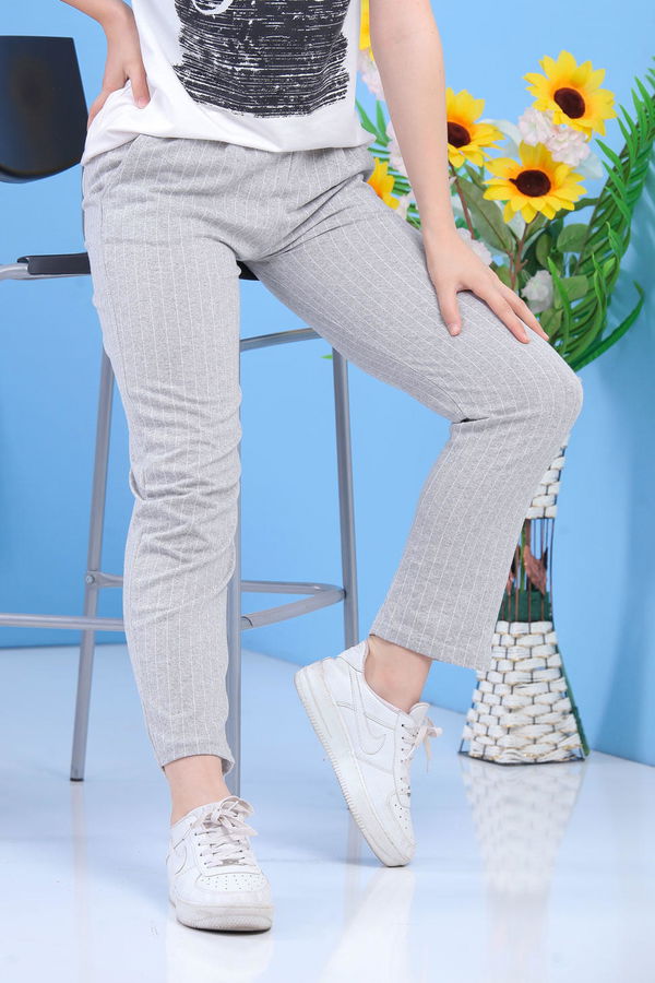 Çizgili Pantolon Siyah Gri - 6819 GRİ