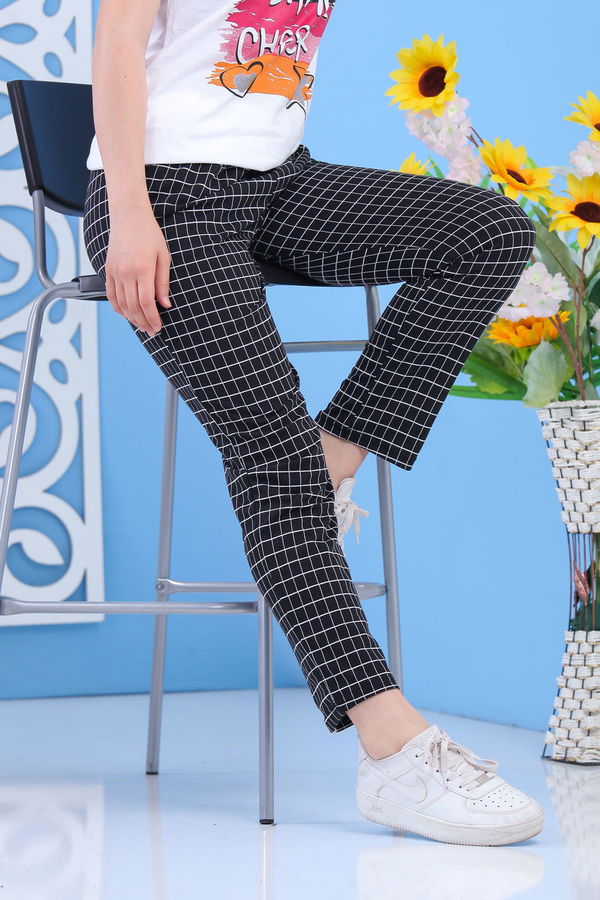 Beli Lastikli Ekose Pantolon Siyah Siyah - 6884
