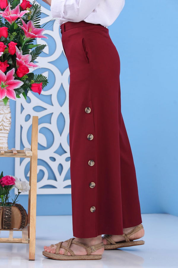Dügme Detay Bol Paça Pantolon Bordo - 02 7394 Bordo - 7394 BORDO