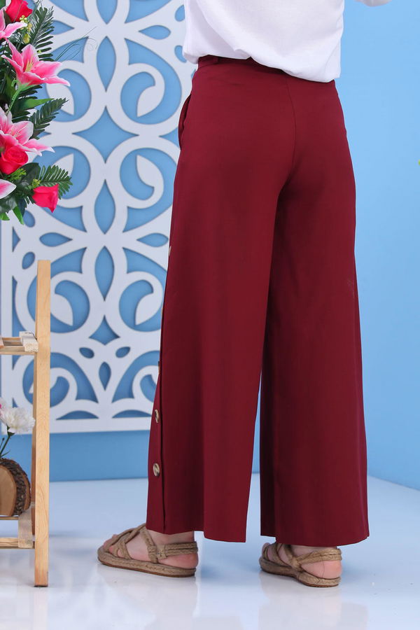 Dügme Detay Bol Paça Pantolon Bordo - 02 7394 Bordo - 7394 BORDO