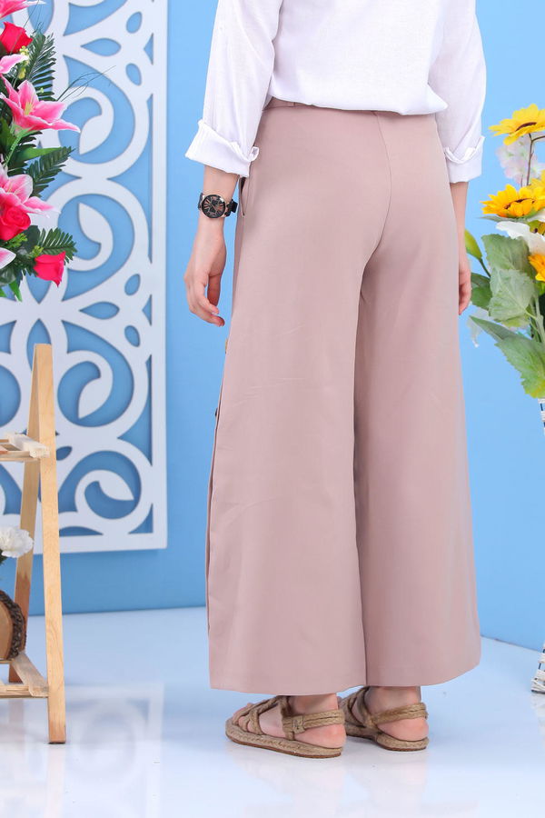 Dügme Detay Bol Paça Pantolon Vizon - 02 7394 Vizon - 7394