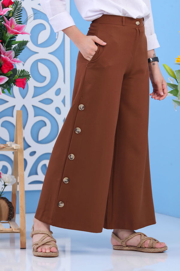 Dügme Detay Bol Paça Pantolon Taba - 02 7394 Taba - 7394