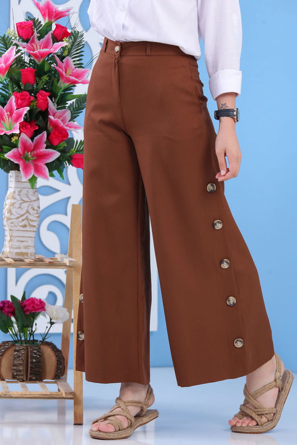 Dügme Detay Bol Paça Pantolon Taba - 02 7394 Taba - 7394
