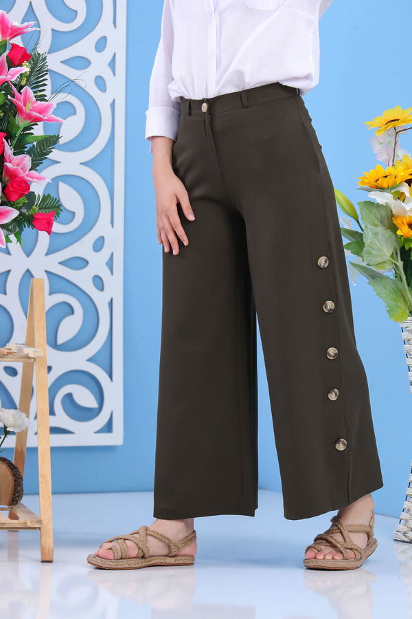 Dügme Detay Bol Paça Pantolon Haki - 02 7394 Haki - 7394 HAKİ