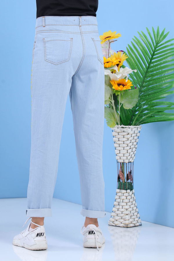 Baskılı Kot Pantolon Sarı - 02 1163 Sarı - 1163