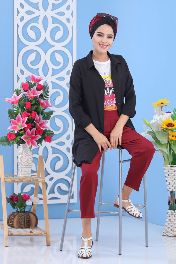 Beli Lastikli Pantolon Bordo - 02 7407 Bordo - 7407