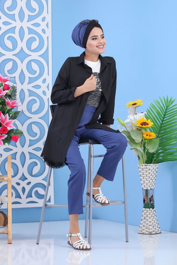 Beli Lastikli Pantolon Saks - 02 7407 Mavi - 7407