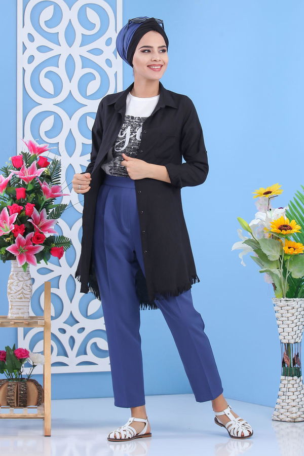 Beli Lastikli Pantolon Saks - 02 7407 Mavi - 7407
