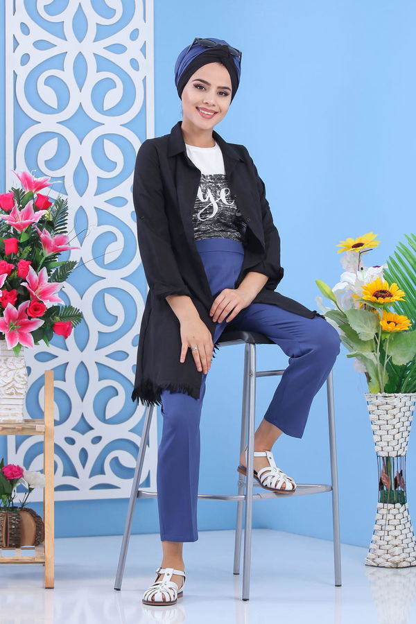 Beli Lastikli Pantolon Saks - 02 7407 Mavi - 7407