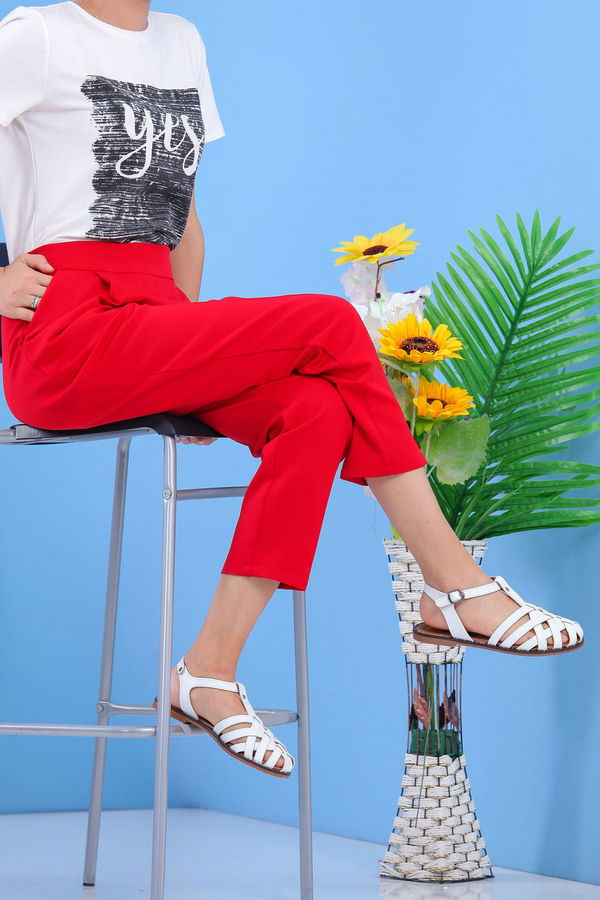 Beli Lastikli Pantolon Kırmızı - 02 7407 Kırmızı - 7407