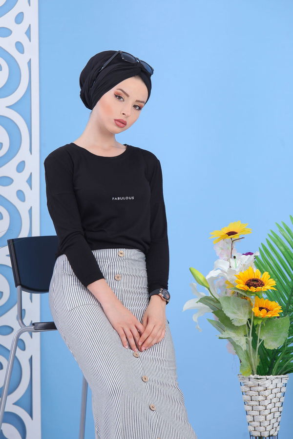Çizgili Etek Gri - 02 7411 Gri - 7411