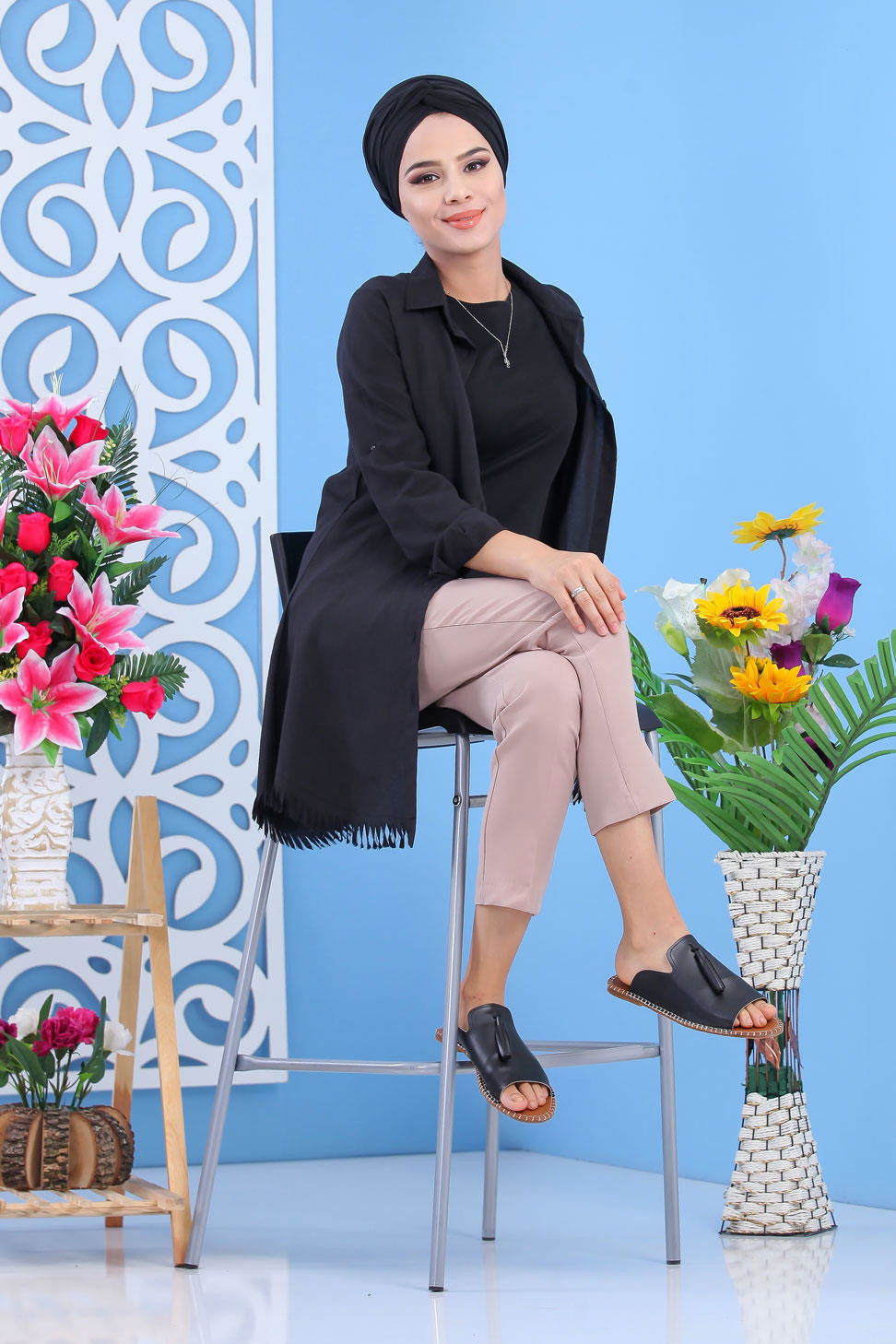 Pantolon Kemer Siyah Bej - 7418 BEJ