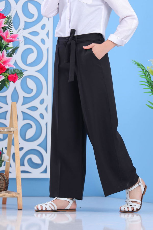 Kuşaklı Bol Pantolon Siyah - 02 7419 Siyah - 7419 SİYAH