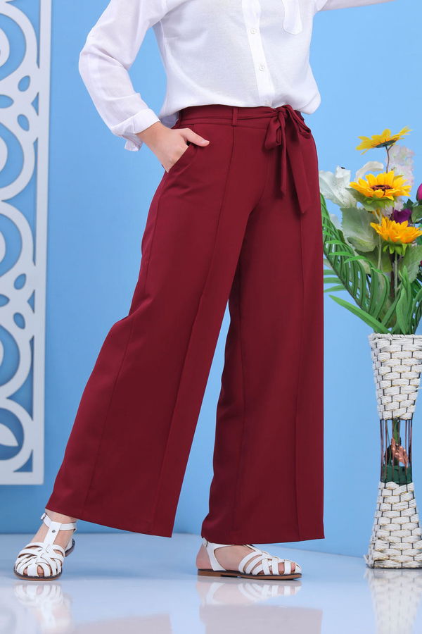 Kuşaklı Bol Pantolon Bordo - 02 7419 Bordo - 7419
