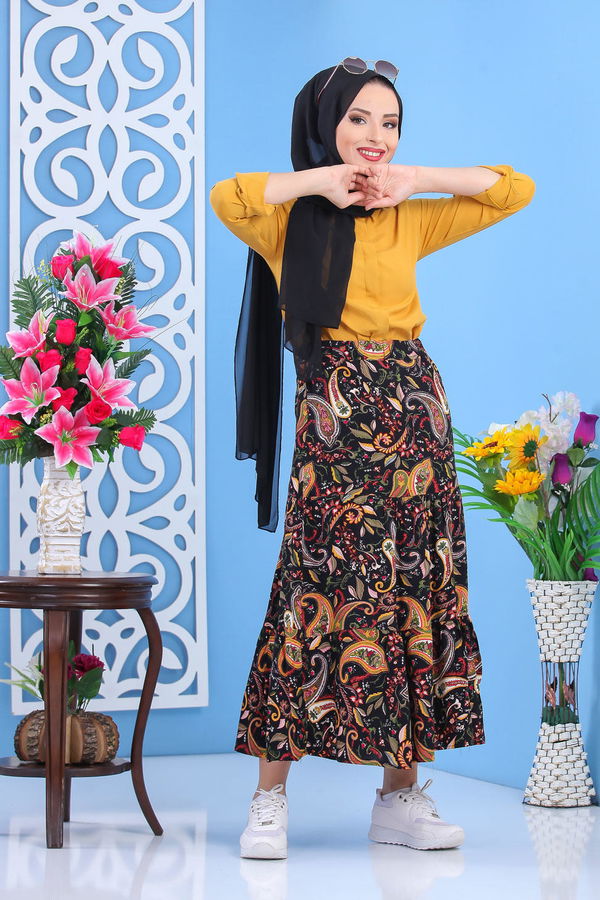 Desenli Etek Siyah Siyah - 7452