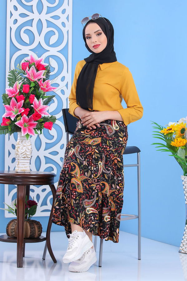 Desenli Etek Siyah Siyah - 7452