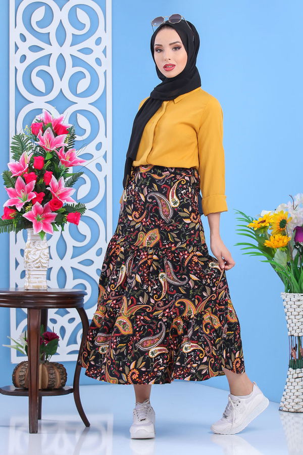 Desenli Etek Siyah Siyah - 7452
