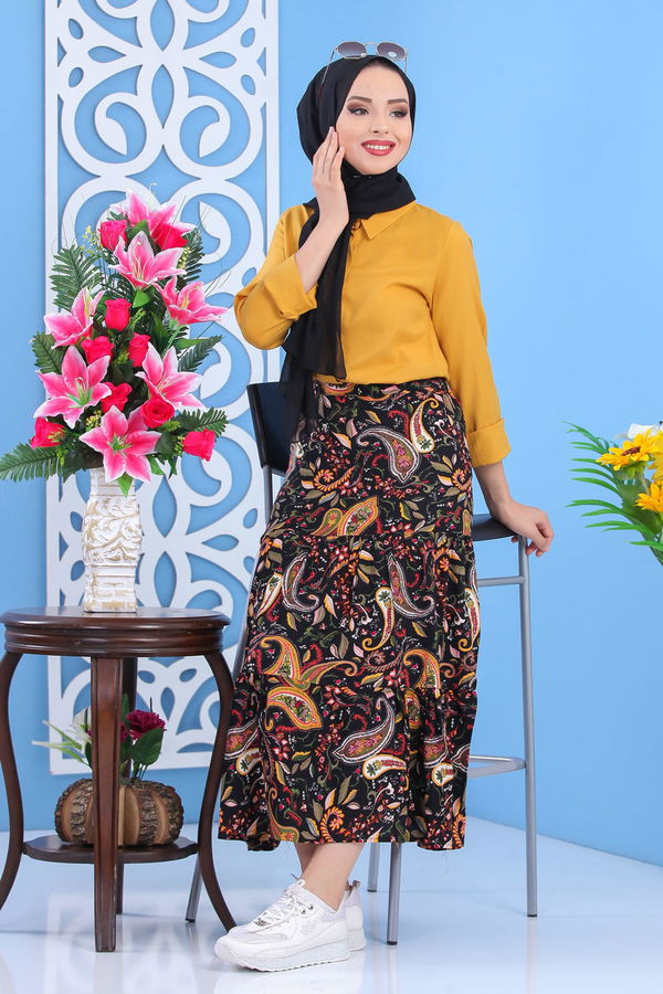 Desenli Etek Siyah Siyah - 7452