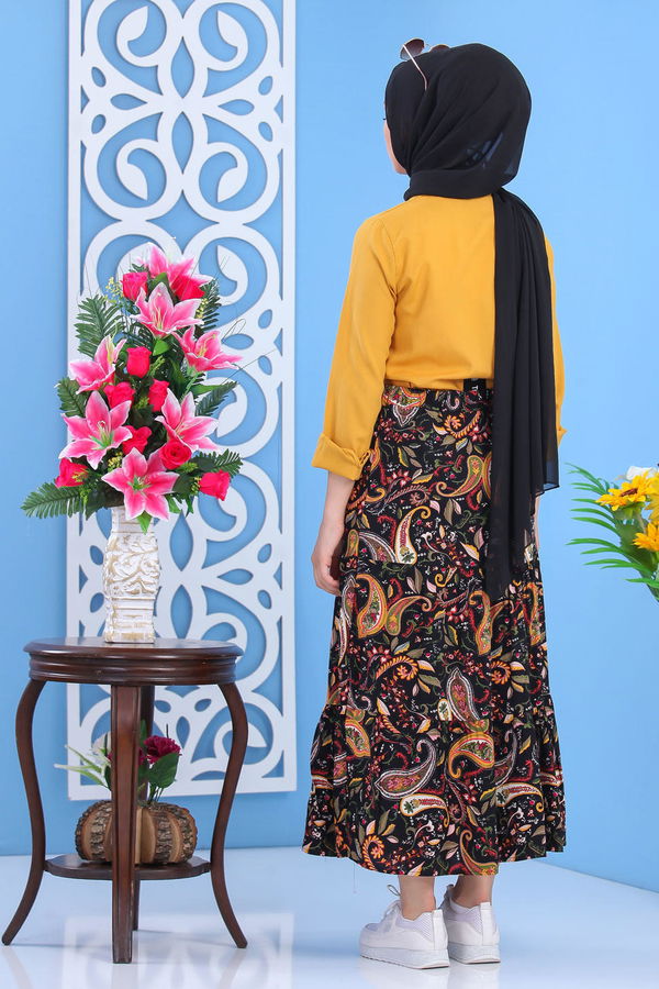Desenli Etek Siyah Siyah - 7452