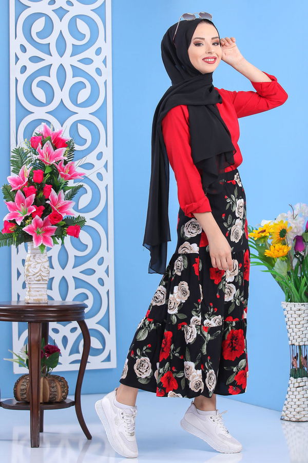 Desenli Etek Siyah Siyah - 7458