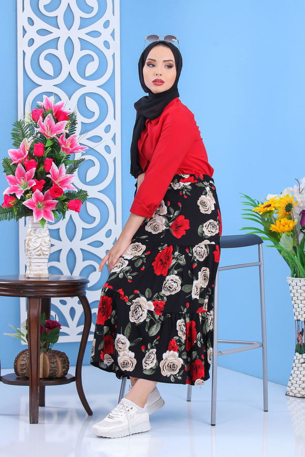 Desenli Etek Siyah Siyah - 7458