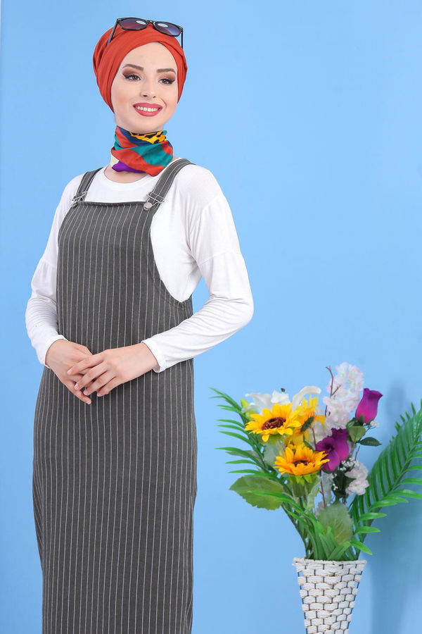 Çizgili Salopet Siyah Haki - 7455 HAKİ
