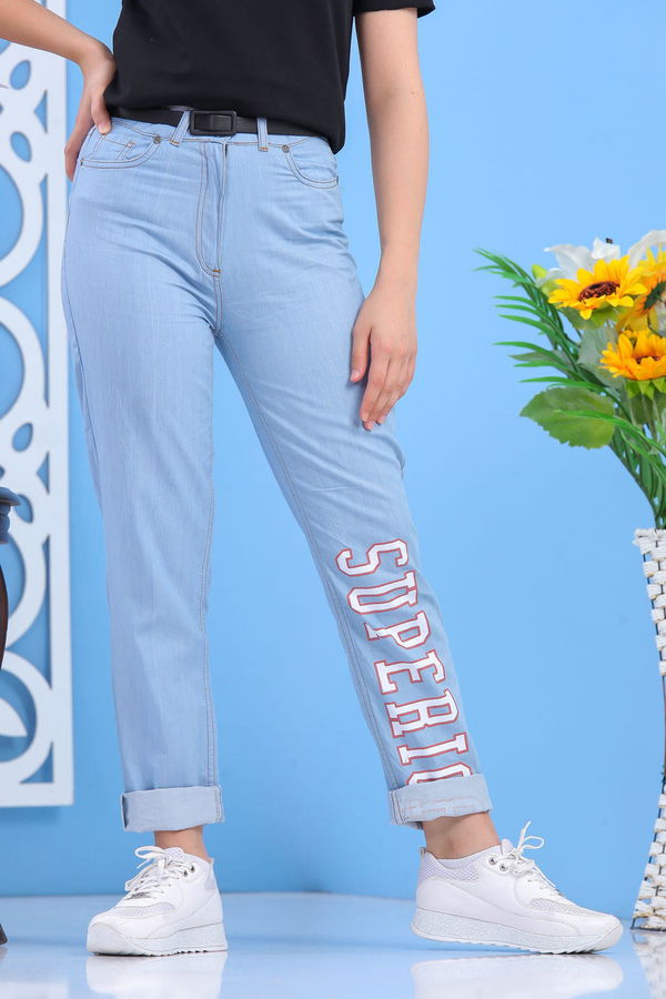 Baskılı Kot Pantolon Mavi - 02 7459 Mavi - 7459