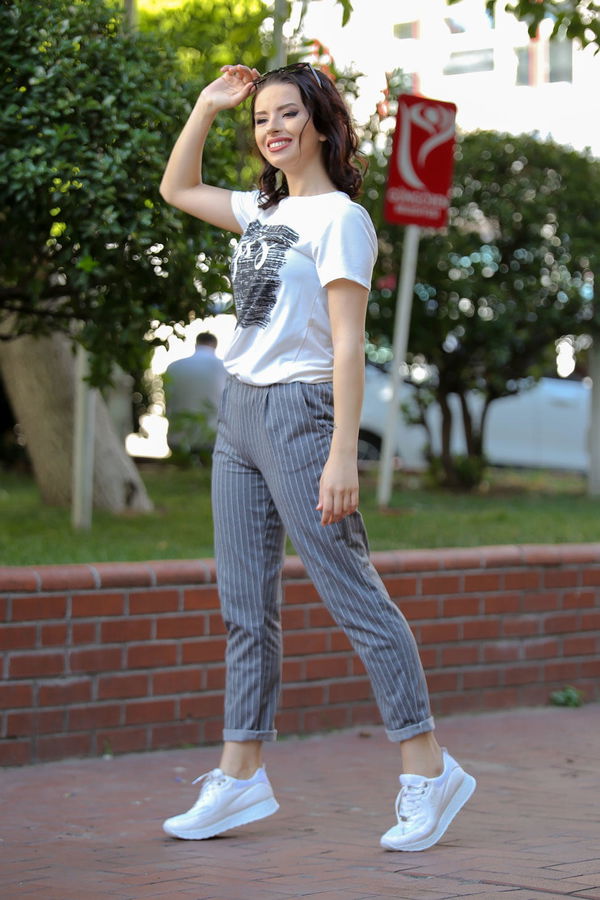Çizgili Pantolon Koyu Gri - 02 6819 Gri - 6819