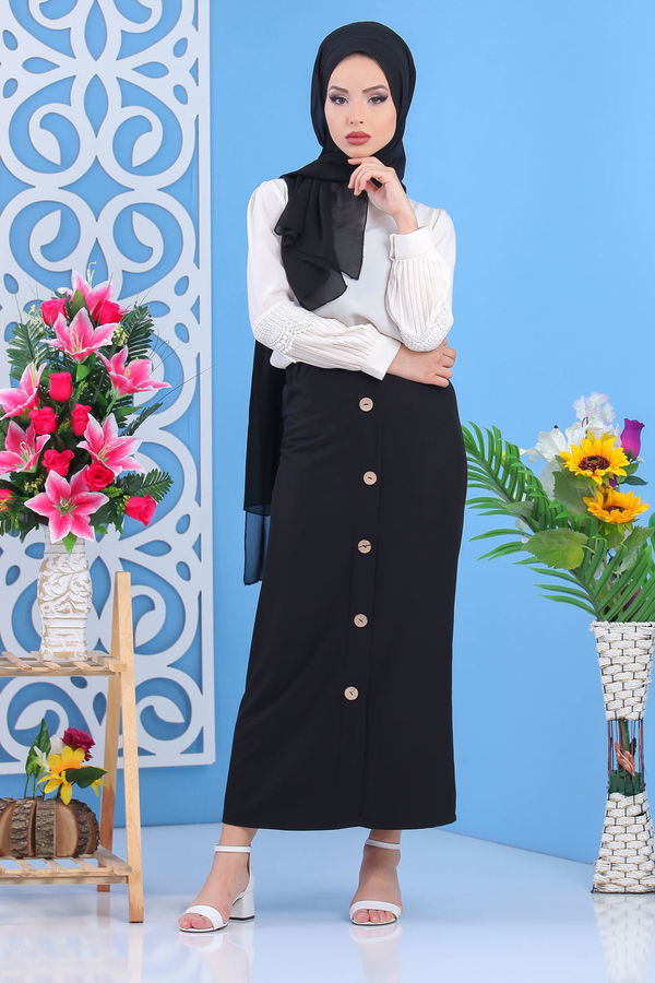 Dügme Detay Etek Siyah - 02 7478 Siyah - 7478