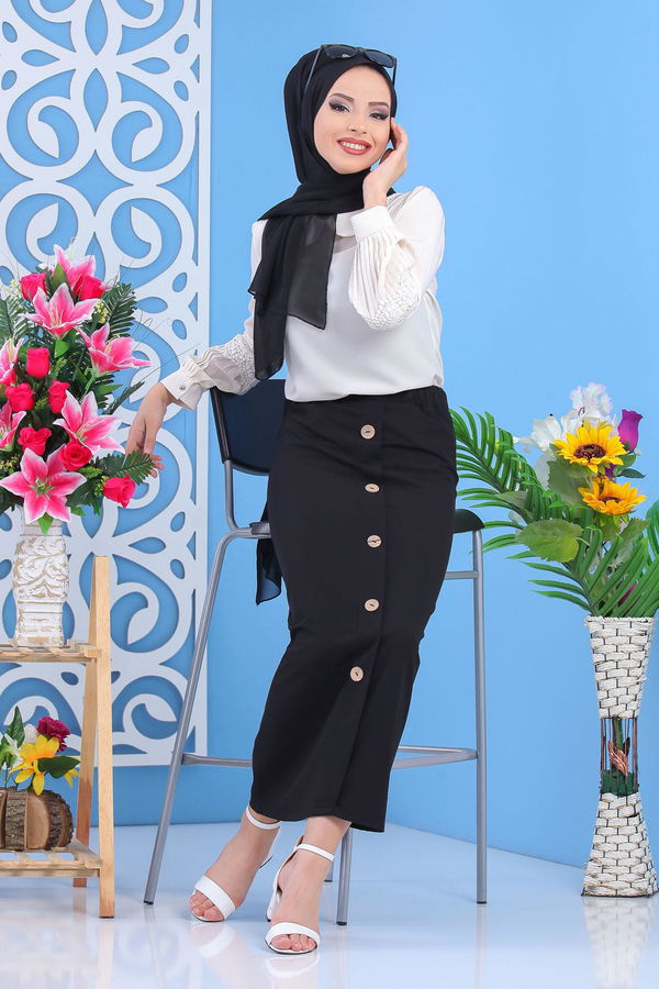 Dügme Detay Etek Siyah - 02 7478 Siyah - 7478