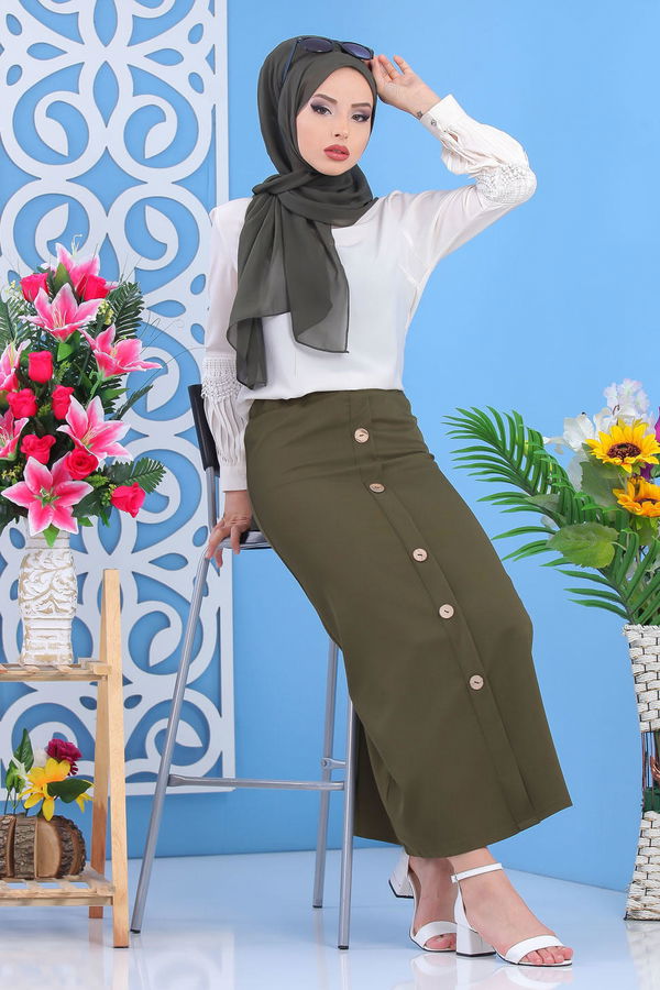 Dügme Detay Etek Haki - 02 7478 Haki - 7478
