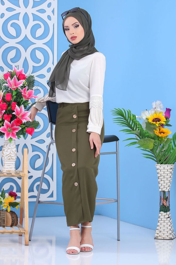 Dügme Detay Etek Haki - 02 7478 Haki - 7478