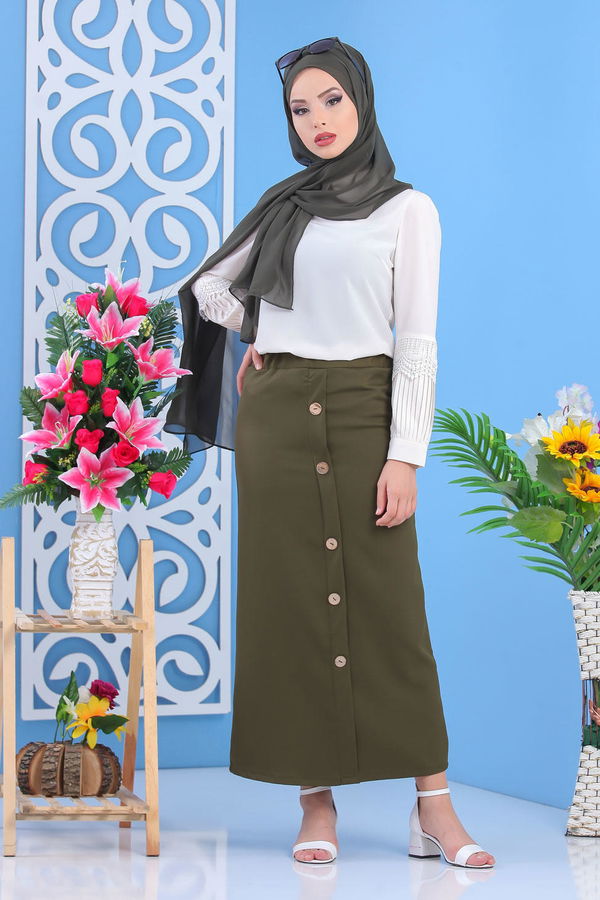 Dügme Detay Etek Haki - 02 7478 Haki - 7478