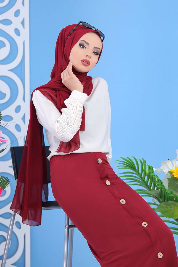 Dügme Detay Etek Bordo - 02 7478 Bordo - 7478