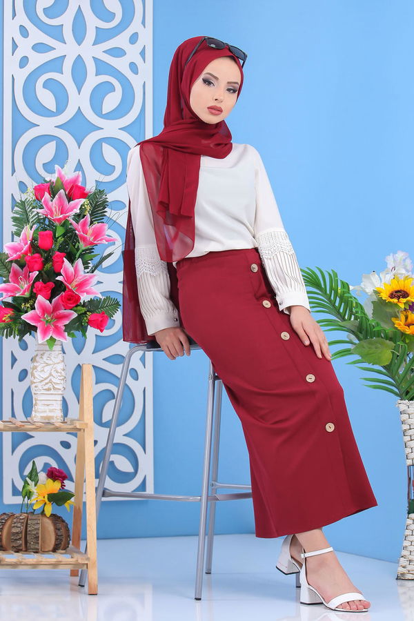 Dügme Detay Etek Bordo - 02 7478 Bordo - 7478