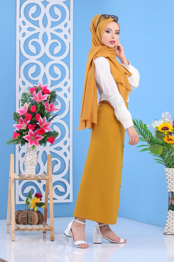 Dügme Detay Etek Hardal - 02 7478 Sarı - 7478 Sarı