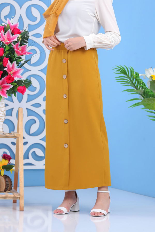 Dügme Detay Etek Hardal - 02 7478 Sarı - 7478 Sarı